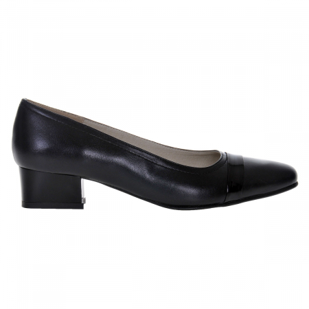 Pantofi cu toc gros 4 cm - Pantofi damă eleganți , piele naturală, baretă, toc mic și gros, negru, Sandali