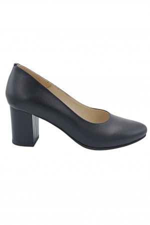 Pantofi cu toc gros 6 cm - Pantofi damă eleganți, piele naturală, toc gros, negru. SANDALI