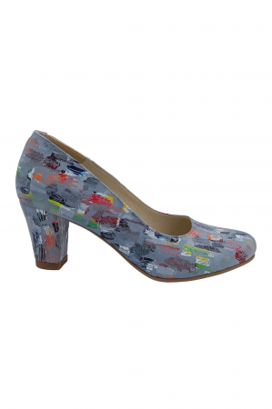 Pantofi cu toc conic - Pantofi damă eleganți, piele naturală, toc mediu gros îmbrăcat, bleo picasso, SANDALI