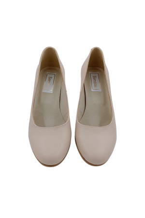 Pantofi dama eleganti, piele naturala, toc mediu gros imbracat cu glitter roz, bej, Sandali [3]
