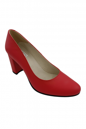 Pantofi damă eleganți, piele naturală, toc mediu gros îmbrăcat, roșu, SANDALI [1]