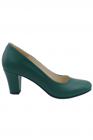 Pantofi cu toc conic - Pantofi damă eleganți, piele naturală, toc mediu gros îmbrăcat, verde, SANDALI