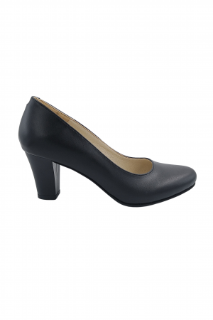 Pantofi cu toc conic - Pantofi damă eleganți, piele naturală, toc mediu gros, negru, SANDALI