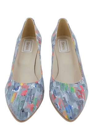 Pantofi damă eleganți, piele naturală, vârf migdalat, toc gros îmbrăcat, bleo pictat. SANDALI [3]