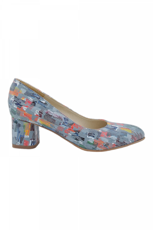 Pantofi damă eleganți, piele naturală, vârf migdalat, toc gros îmbrăcat, bleo pictat. SANDALI [1]