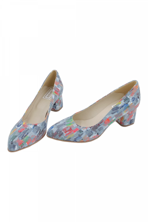 Pantofi damă eleganți, piele naturală, vârf migdalat, toc gros îmbrăcat, bleo pictat. SANDALI [4]