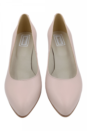 Pantofi damă eleganți, piele naturală, vârf migdalat, toc gros îmbrăcat, bej. SANDALI [3]