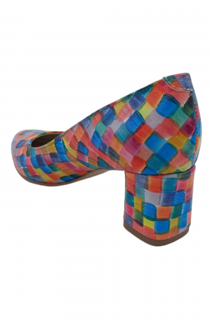 Pantofi damă eleganți, piele naturală, vârf migdalat, toc gros îmbrăcat, imprimeu pastel. SANDALI [2]