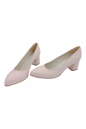 Pantofi damă eleganți, piele naturală, vârf migdalat, toc gros îmbrăcat, bej. SANDALI [4]