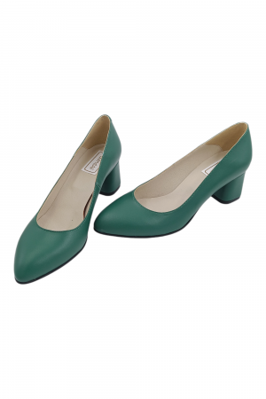 Pantofi damă eleganți, piele naturală, vârf migdalat, toc gros îmbrăcat , verde [4]
