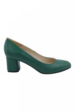 Pantofi damă eleganți, piele naturală, vârf migdalat, toc gros îmbrăcat , verde [1]