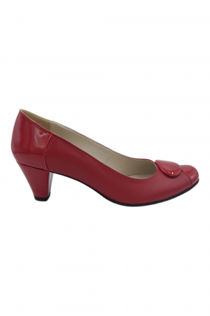 Primavara - Pantofi damă eleganți, piele naturală cu lac, vârf rotund, toc mic si conic, rosu