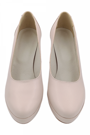 Pantofi damă eleganți, piele naturală, vârf rotund, toc înalt îmbrăcat, bej roz [3]
