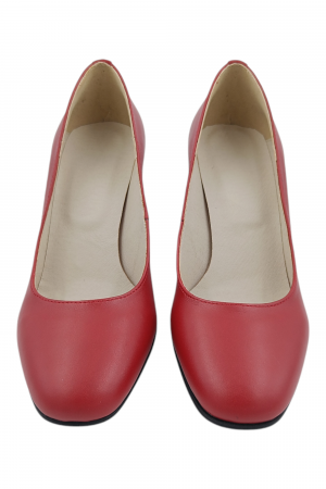 Pantofi damă eleganți, piele naturală, vârf pătrat, toc gros, imprimeu picasso, roșu [3]