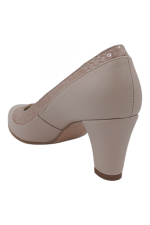 Pantofi damă eleganți, piele naturală, vârf rotund, toc gros mediu, bej [2]