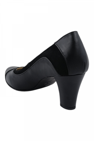 Pantofi damă eleganți, piele naturală, vârf rotund, toc gros mediu, negru [2]
