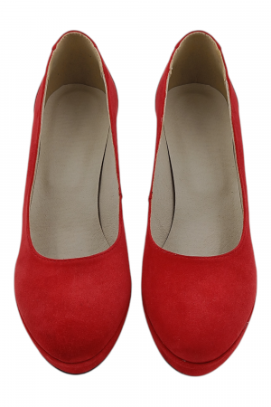 Pantofi damă eleganți, piele întoarsă, vârf rotund, toc înalt îmbrăcat, roșu [3]