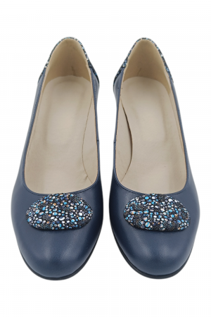 Pantofi damă eleganți, piele naturală, vârf rotund, toc mic si conic, albastru [4]