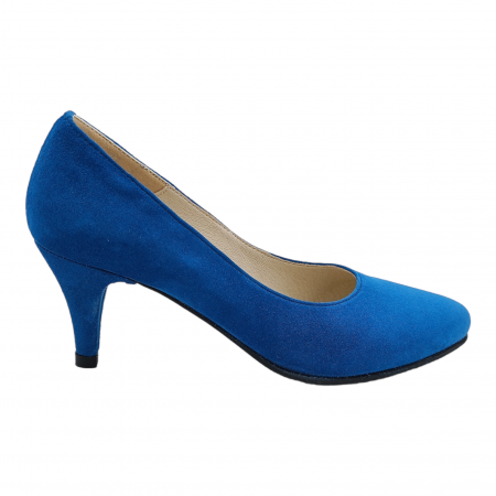 Pantofi cu toc subțire - Pantofi damă eleganți, piele naturală velur, toc cui, albastru. SANDALI