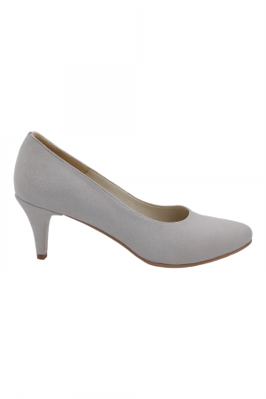 Pantofi cu toc subțire - Pantofi damă eleganți, piele naturală velur, toc cui, gri-bej. SANDALI