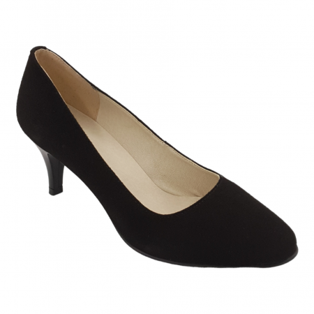 Pantofi cu toc subțire - Pantofi damă eleganți, piele naturală velur, toc cui, negru. SANDALI