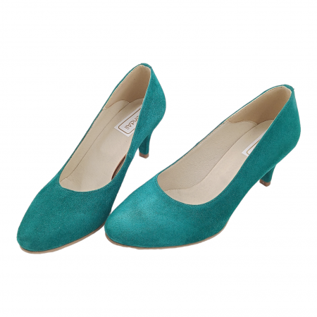 Pantofi damă eleganți, piele naturală velur, toc cui, verde. SANDALI [3]
