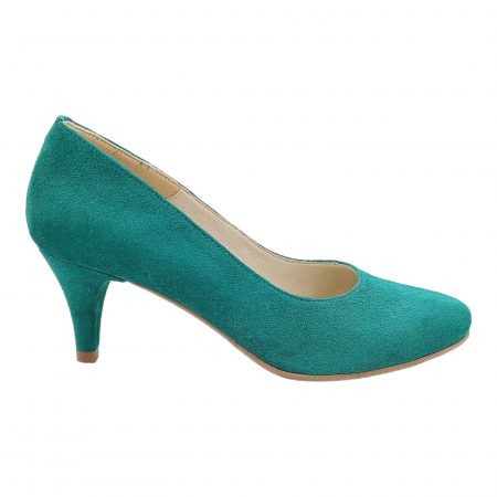 Pantofi cu toc subțire - Pantofi damă eleganți, piele naturală velur, toc cui, verde. SANDALI