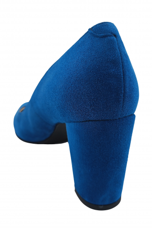 Pantofi damă eleganți, piele naturală velur, toc mediu gros îmbrăcat, albastru. SANDALI [2]