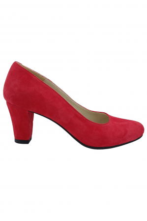 Pantofi cu toc conic - Pantofi damă eleganți, piele naturală velur, toc mediu gros îmbrăcat, roșu, SANDALI