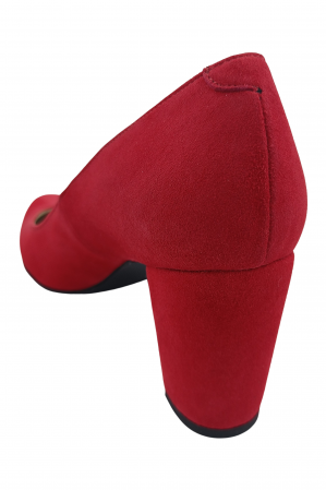 Pantofi damă eleganți, piele naturală velur, toc mediu gros îmbrăcat, roșu. SANDALI [2]