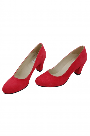 Pantofi damă eleganți, piele naturală velur, toc mediu gros îmbrăcat, roșu, SANDALI [3]