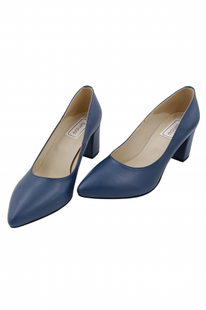 Pantofi damă eleganți, stiletto, piele naturală box, toc gros îmbrăcat, albastru. SANDALI [3]