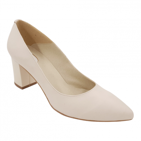 Pantofi cu toc gros - Pantofi damă eleganți, stiletto, piele naturală box, toc gros îmbrăcat, bej deschis, SANDALI