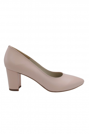 Pantofi cu toc gros 6 cm - Pantofi damă eleganți, stiletto, piele naturală box, toc gros îmbrăcat, bej roz, SANDALI