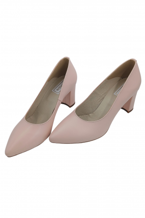 Pantofi damă eleganți, stiletto, piele naturală box, toc gros îmbrăcat, bej roz, SANDALI [3]