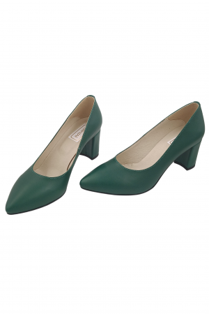 Pantofi damă eleganți, stiletto, piele naturală box, toc gros îmbrăcat, verde. SANDALI [3]