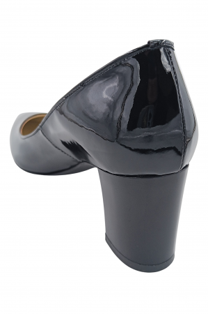 Pantofi damă eleganți, stiletto, piele naturală lăcuită, toc gros, negru. SANDALI [2]