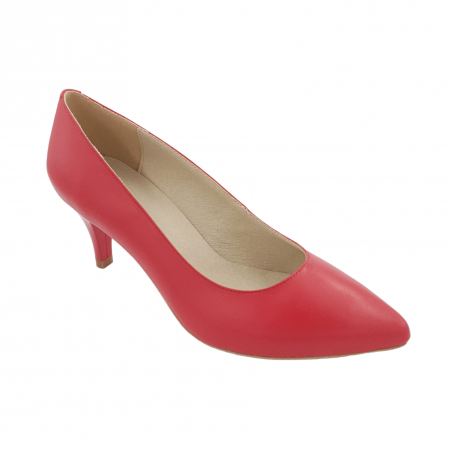 Pantofi cu toc subțire - Pantofi damă eleganți, stiletto, piele naturală, toc cui, roșu, Sandali