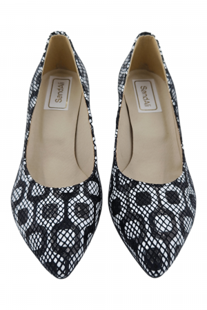 Pantofi damă eleganți, stiletto, piele naturală, toc gros, alb-negru retro, Sandali [3]