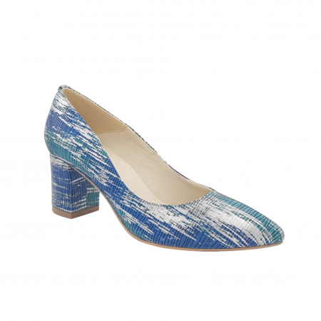 Pantofi cu toc gros 6 cm - Pantofi damă eleganți, stiletto, piele naturală, toc gros îmbrăcat, argint, turcoaz, albastru, Sandali