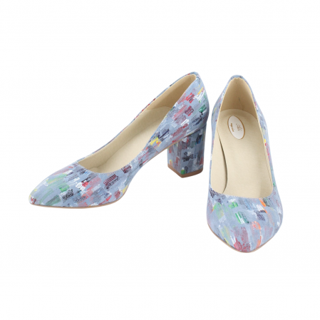 Pantofi damă eleganți, stiletto, piele naturală, toc gros îmbrăcat, bleo pictat, Sandali [3]