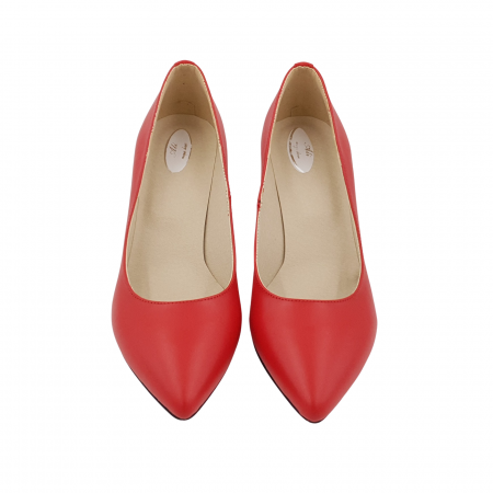 Pantofi damă eleganți, stiletto, piele naturală, toc gros îmbrăcat, roșu cu linii colorate, Sandali [2]