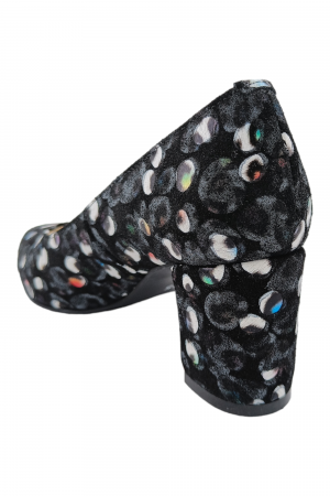 Pantofi damă eleganți, stiletto, piele naturală, toc gros, negru păun [2]