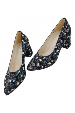 Pantofi damă eleganți, stiletto, piele naturală, toc gros, negru păun [4]