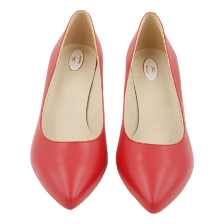 Pantofi damă eleganți, stiletto, piele naturală, toc gros, roșu, Sandali [2]