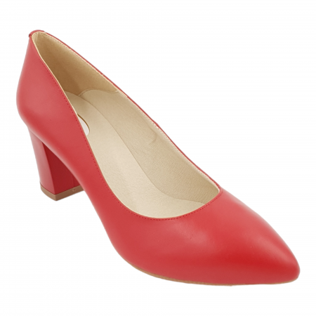 Pantofi damă - Pantofi damă eleganți, stiletto, piele naturală, toc gros, roșu, Sandali