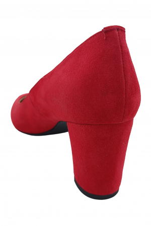 Pantofi damă eleganți, stiletto, piele naturală velur, toc gros îmbrăcat, roșu. SANDALI [2]