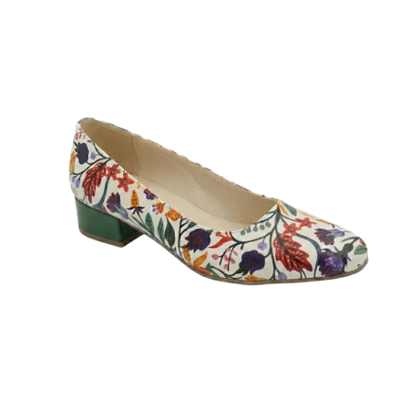 Pantofi cu toc gros 4 cm - Pantofi dama Floral Garden, slip-on, piele naturala, toc 4 cm