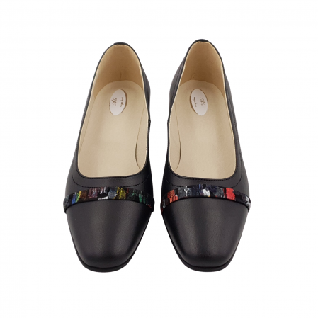 Pantofi damă eleganți, vârf pătrat, piele naturală, toc mic gros îmbrăcat, baretă, picasso, negru, Sandali [2]