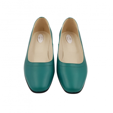 Pantofi damă eleganti, vârf pătrat, piele naturală, toc mic gros îmbrăcat, verde picasso, Sandali [1]